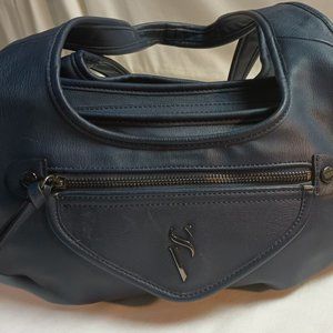 Simply Vera Wang dark blue vegan friendly six pocket polyester purse